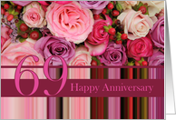 69th Wedding Anniversary Card - Pastel roses and stripes card