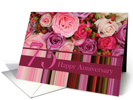 75th Wedding Anniversary Card - Pastel roses and stripes card