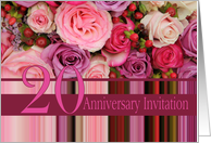 20th Wedding Anniversary Invitation Card - Pastel roses and stripes card