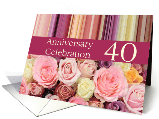 40th Anniversary Celebration Invitation Pastel Roses and Stripes card