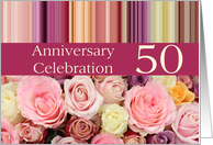 50th Wedding Anniversary Invitation Card - Pastel roses and stripes card