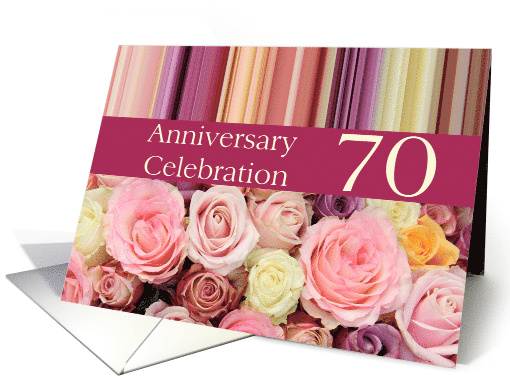 70th Anniversary Celebration Invitation Pastel Roses and Stripes card
