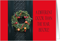 Different door - Christmas wreath on door address announcement card