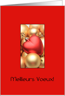 French Meilleurs Voeux Best Wishes Gold and Red Baubles card