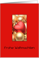 German Frohe Weihnachten Merry Christmas Gold and Red Ornaments card