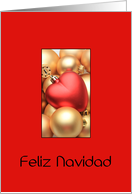 Spanish Feliz Navidad Merry Christmas Gold and Red Ornaments card