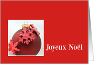 French, Joyeux Nol Merry Christmas Red Bauble card