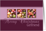 Girlfriend - Merry Christmas, purple colored ornaments card