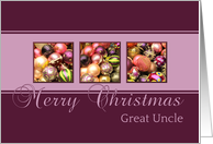 Great Uncle - Merry Christmas, purple colored ornaments card