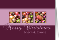 Niece & Fiance - Merry Christmas, purple colored ornaments card