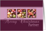 Partner - Merry Christmas, purple colored ornaments card