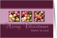 Sister in Law - Merry Christmas, purple colored ornaments card