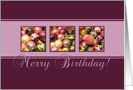 Merry Birthday - purple colored ornaments card