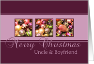 Uncle & Boyfriend - Merry Christmas - purple colored ornaments card