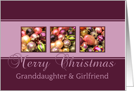 Granddaughter & Girlfriend Merry Christmas - purple colored ornaments card
