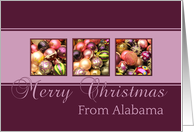 Alabama - Merry Christmas - purple colored ornaments card