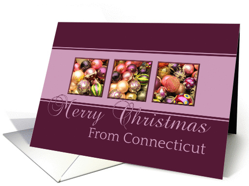 Connecticut - Merry Christmas - purple colored ornaments card