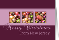 New Jersey - Merry Christmas - purple colored ornaments card