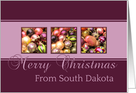 South Dakota - Merry Christmas - purple colored ornaments card