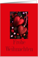 Frohe Weihnachten, german christmas card, - Christmas heart ornaments card