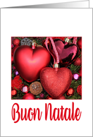 Buon Natale Italian Christmas Red Heart Baubles card