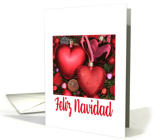 Feliz Navidad Spanish Christmas Red Heart Baubles card (1100336)