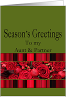 Aunt & Partner - Season’s Greetings, Red roses and winter berries card