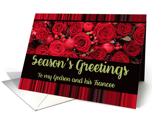 Godson & Fiancee Season's Greetings Roses and Winter Berries card