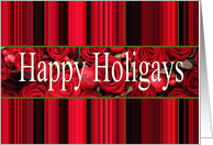 Happy Holigays roses & winter berries, gay and lesbian card