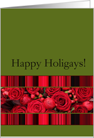 Happy Holigays roses & winter berries, gay and lesbian card