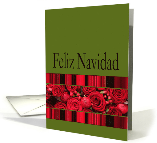 Feliz Navidad Spanish Christmas Red Roses and Winter Berries card