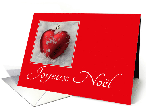 Joyeux Nol, French Christmas Heart Shaped Ornament in Snow card