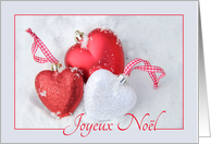 Joyeux Nol, French Christmas Heart Shaped Ornament in Snow card