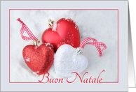 Buon Natale, Italian Christmas Heart Shaped Ornament in Snow card