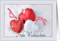 Frohe Weihnachten, German Christmas Heart Shaped Ornament in Snow card