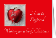 Aunt & Boyfriend - A Lovely Christmas, heart shaped ornament in snow card