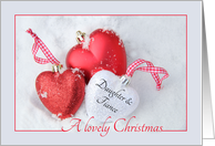 Daughter & Fiance - A Lovely Christmas, heart shaped ornament, snow card