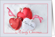 Foster Mom - A Lovely Christmas, heart shaped ornament, snow card