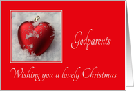 Godparents - A Lovely Christmas, heart shaped ornaments in snow card