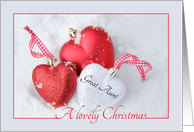 Great Aunt - A Lovely Christmas, heart shaped ornaments card