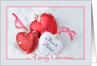 Mom & Partner - A Lovely Christmas, heart shaped ornaments card