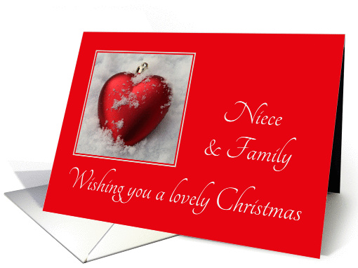Niece & Family - A Lovely Christmas, heart shaped ornaments card