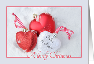 Niece & Fiance - A Lovely Christmas, heart shaped ornaments card