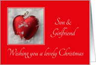 Son & Girlfriend - A Lovely Christmas, heart shaped ornaments card