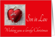 Son in Law - A Lovely Christmas, heart shaped ornaments card