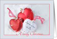 Son in Law to Be - A Lovely Christmas, heart shaped ornaments card