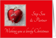 Step Son & Partner - A Lovely Christmas, heart shaped ornaments card