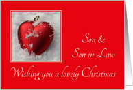 Son & Son in Law - Lovely Christmas, heart shaped ornaments card