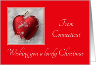 Connecticut - Lovely Christmas, heart shaped ornaments card