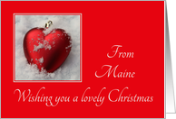 Maine - Lovely Christmas, heart shaped ornaments card